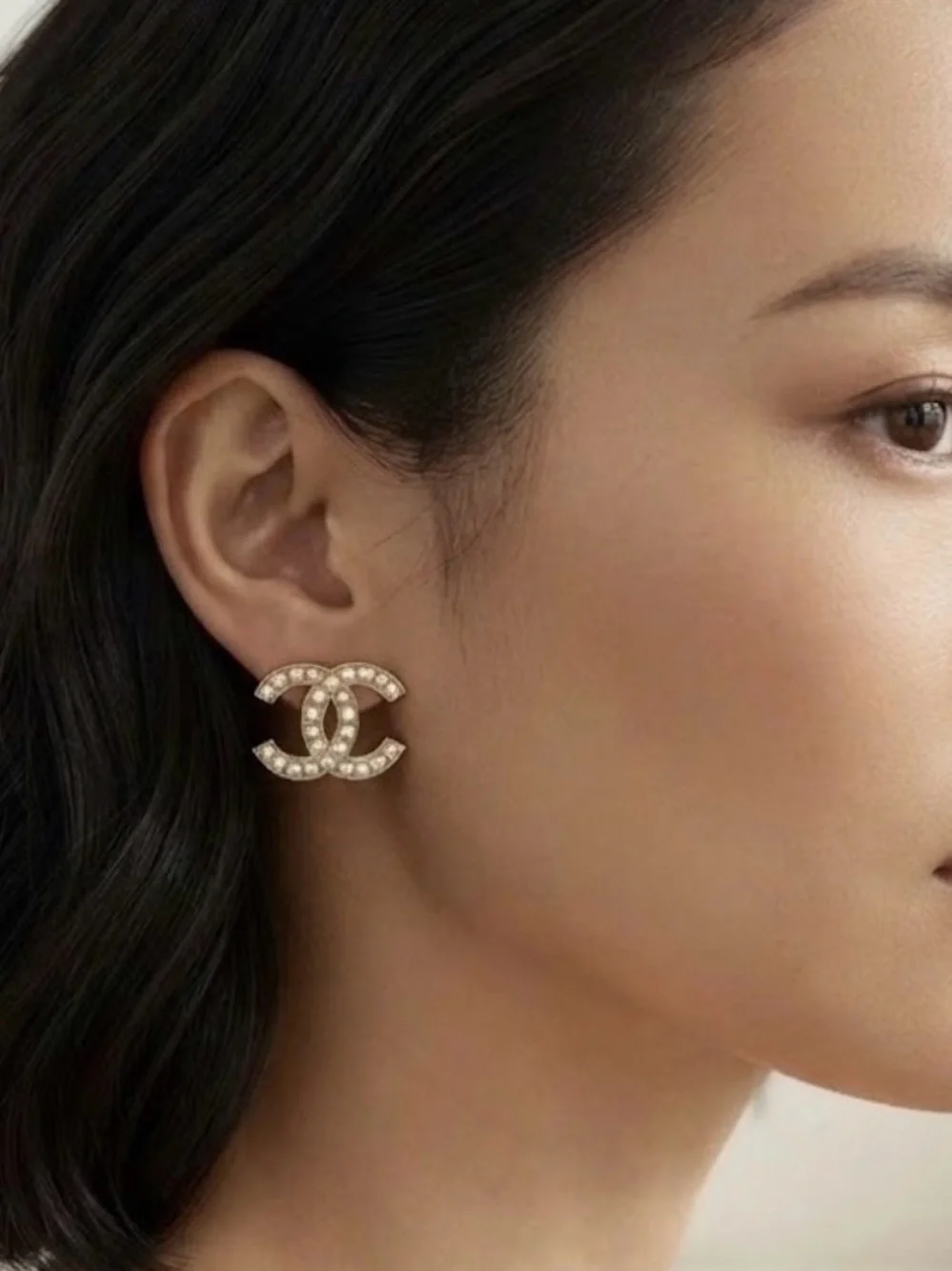CHANEL Crystal Pearl Stud Earrings